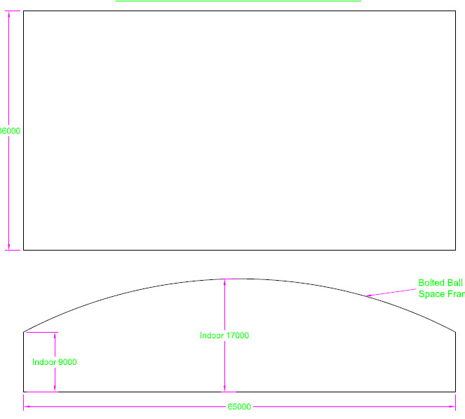 唐山跨度65米，拱高8米网架